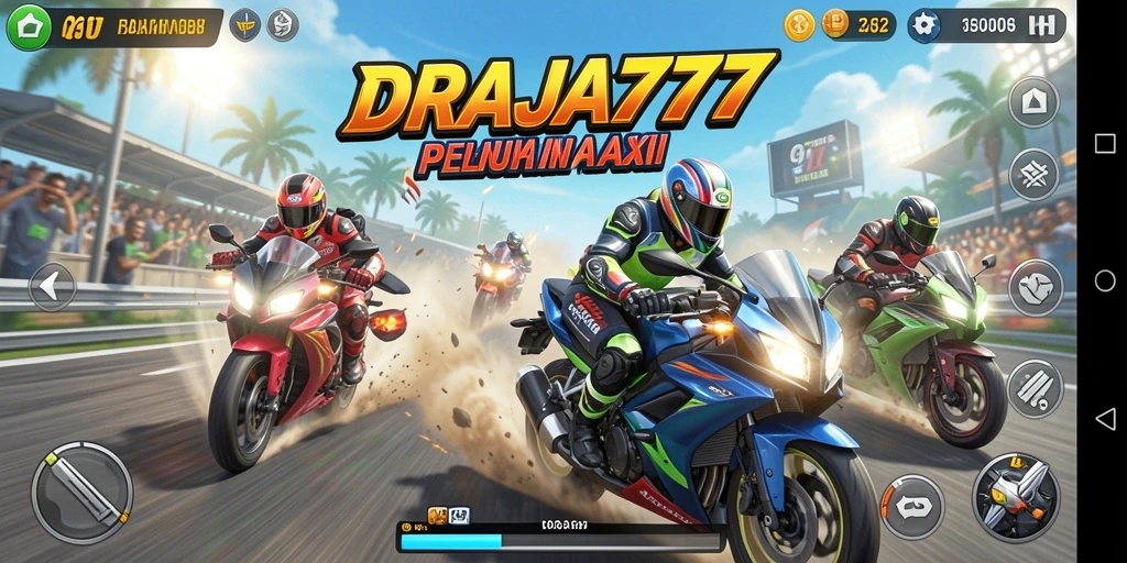 Tampilan gameplay DRAJA777 dengan balapan motor yang seru.