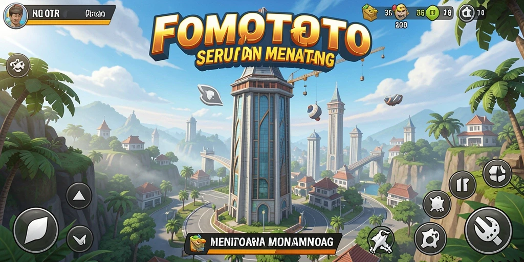 Tampilan gameplay FOMOTOTO dengan menara dan musuh yang dinamis.