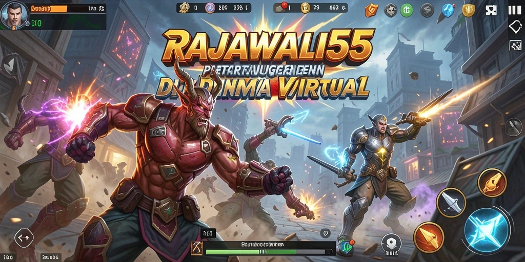 Screenshot RAJAWALI55 menampilkan aksi pertarungan seru dan karakter menarik.