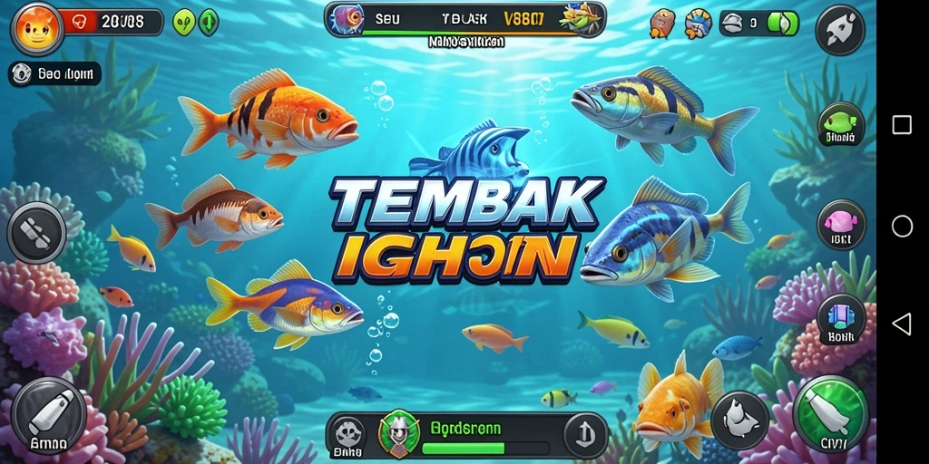 Tampilan gameplay seru dari V87 dengan aksi menembak ikan.