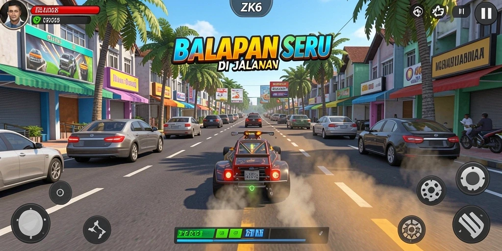 Tampilan mendebarkan dari gameplay balapan ZK6.